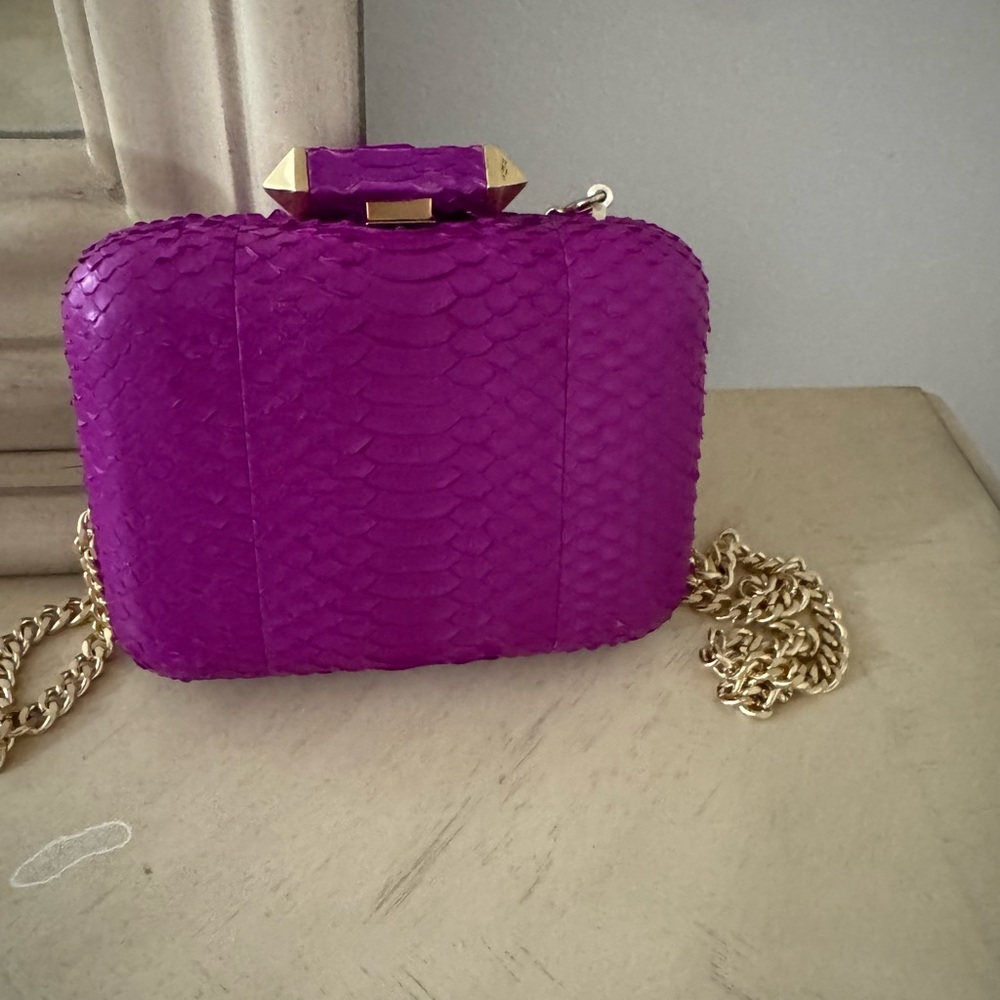 Purple Snakeskin Clutch with Gold Chain